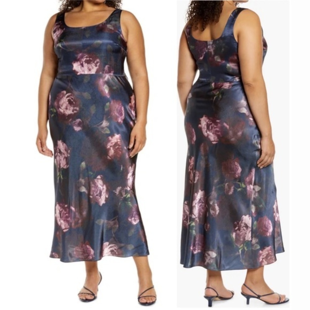 Vince NEW Night Garden Dark Floral Square Neck Satin Dress